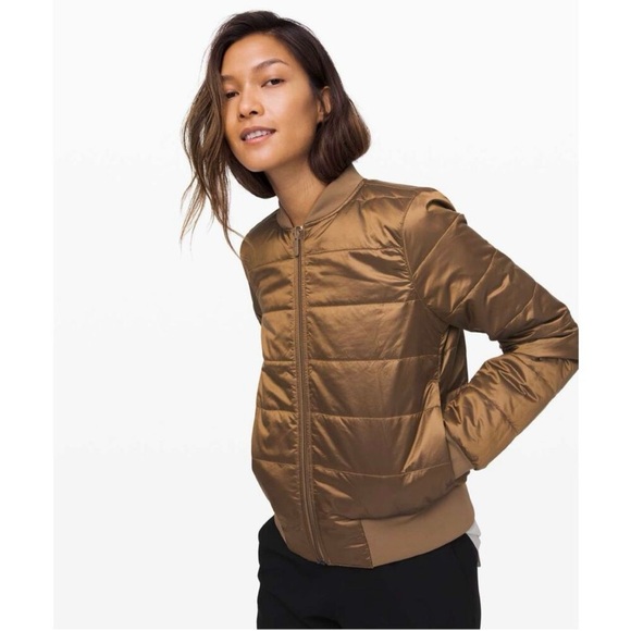 lululemon athletica Jackets & Blazers - Lululemon Reversible Insulated Non-Stop Cotton Bomber Jacket Artifact brown sz 4
